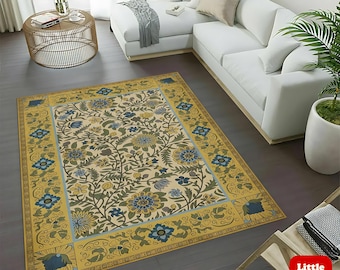 Art Nouveau Floral Area Rug: William Morris Style, Botanical Carpet