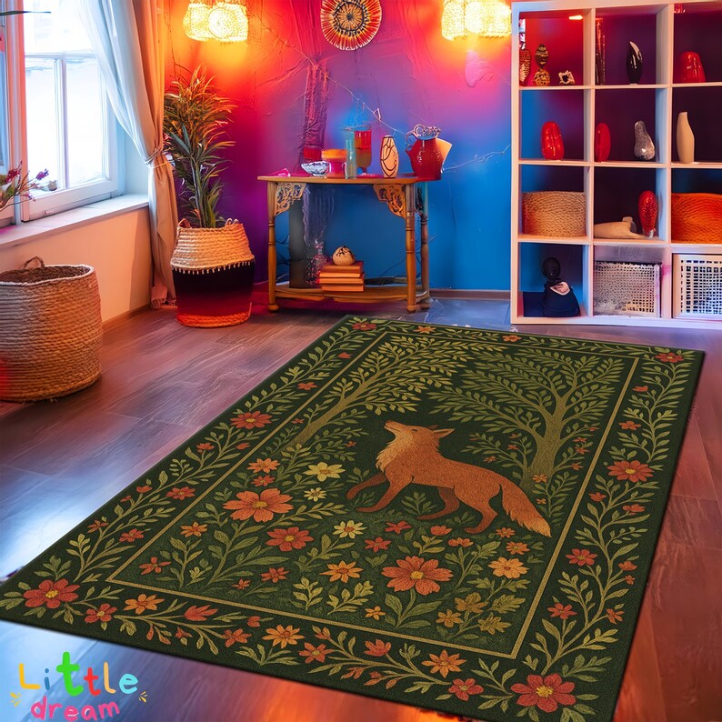 Alfombra de zorro del bosque encantado: decoración de habitación infantil con temática de bosque otoñal imagen 4