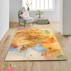 tapis carte du monde vintage, tapis de style ancien, carte de la Terre aquarelle, décoration d'intérieur éducative, tapis carte du vieux monde, tapis de cartographie rétro
