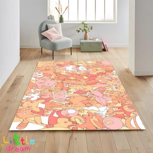Colorful Cartoon Creatures Rug, Whimsical Animal Pattern Carpet, Kids Decor, Bright Cartoon Character Area Rug, Playful Creature Design Rug