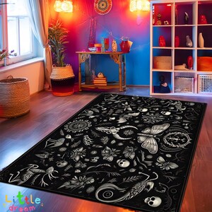 Witchcraft Rug for Magical Bedroom, Mystical Witchy Decor Rug, Witchy Themed Gift, Floral Rug for Whimsigoth Room, Boho Witch Decor Carpet