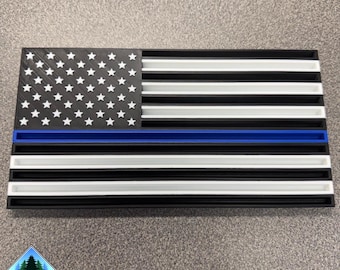 Thin Blue Line Flag Challenge Coin Holder Desk Display