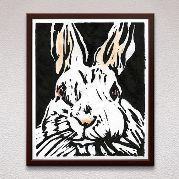 Rabbit Wall Art Linocut Print Block Print Relief Art | Etsy