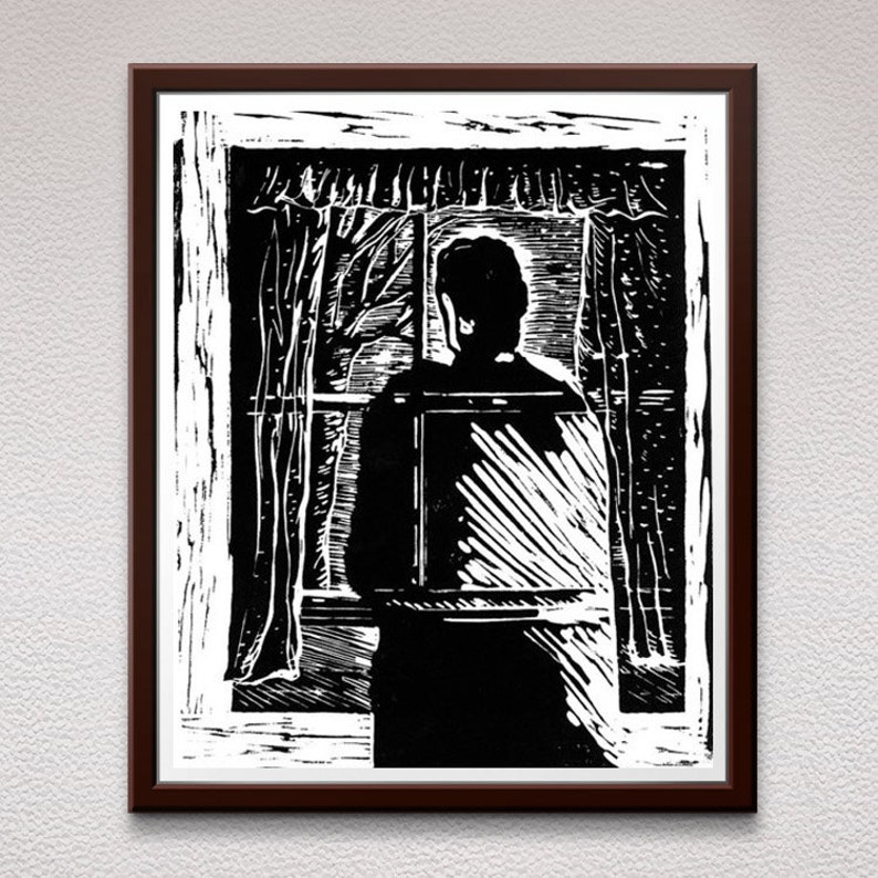 Ghost, Linocut Print, Block Print, Linoleum Print, Lino Cut Print, Relief Art Print, Wall Art, Gift, For Him, For Her, Halloween Gift