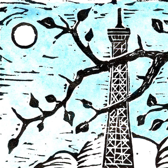 Eiffel Tower, Paris, Wall Art, Linocut Print, Block Print, Relief