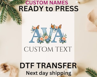Custom Name in Floral Alphabet DTF Transfer Ready to Press, Floral Name Butterfly Heat Press, Personalized Babyshower Gift