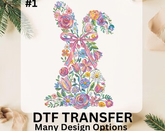 Floral Easter Bunny Dtf Transfer, Custom Happy Easter Colorful DTF Ready To Press