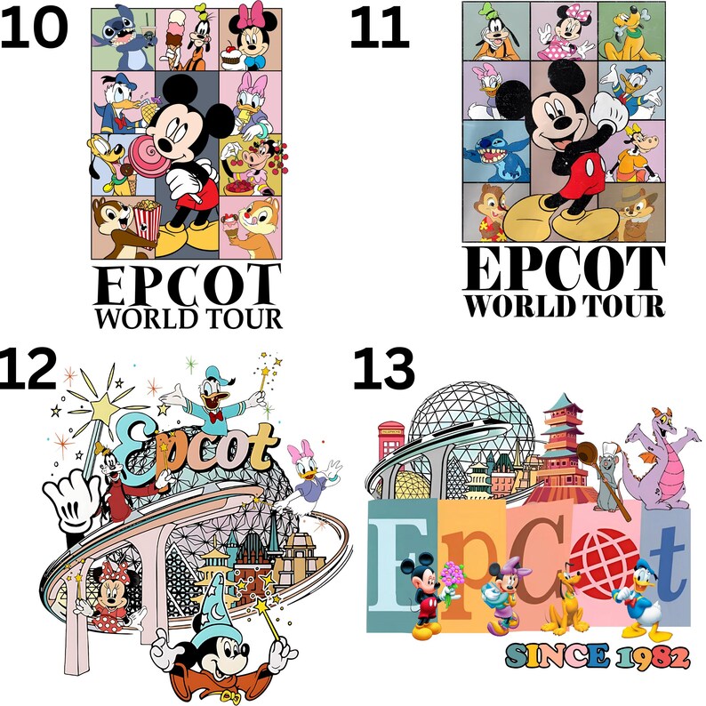 Epcot Collage Disney Epcot DTF Transfers, Retro Disney World Tour DTF Iron on Prints ...