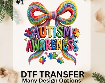 Autism Awareness Coquette Bow DTF Transfer Ready to Press, Easter Bunny Ears Disney Coquette Ready to Apply for Heat Press