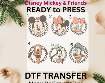 Disney Mickey Mouse and Friends Checkered Ready To Press DTF, Retro Disney Back and Pocket Design DTF Transfer, Mickey and Co DTF Prints