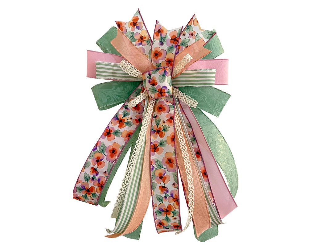 Floral Spring Door Bow | Pink & Green Cottage Wreath Decor - Etsy