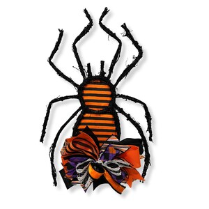 Orange & Black Spider Halloween Door Hanger | Spooky Striped Spider Decor | Handmade Halloween Wreath | Gothic Halloween Wall Art
