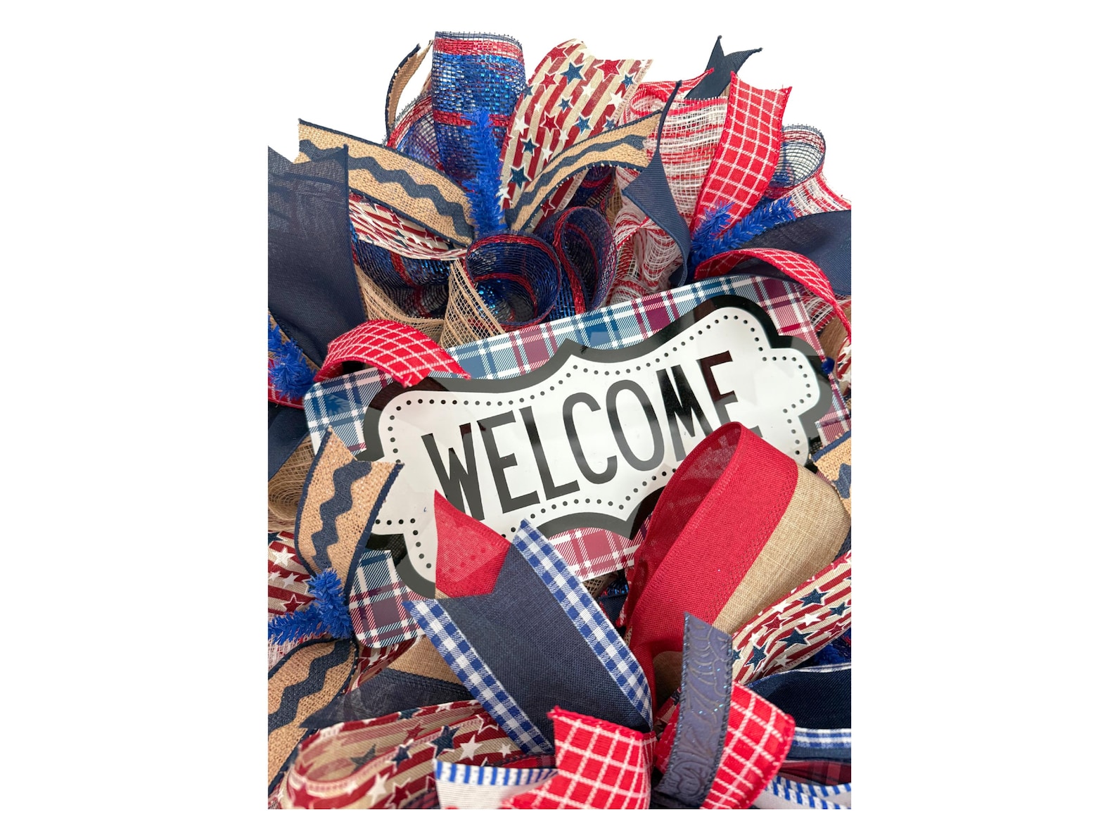 Patriotic Welcome Wreath: Rustic Americana Burlap Ribbon Door Decor - Etsy