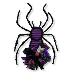 Purple & Black Spider Halloween Door Hanger, Gothic Halloween Decor, Striped Spider Front Door Decoration, Handmade Spooky Wall Art