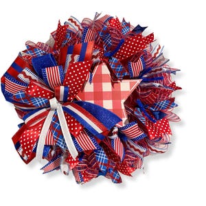 Patriotic Wreath: Gingham Star, Red White & Blue 4th of July Decor