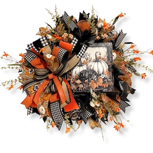 Buffalo Plaid Pumpkin Wreath: Rustic Fall Front Door Decor