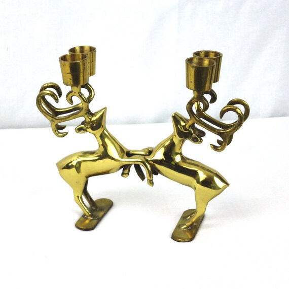 Items similar to Vintage Brass Candle Holder, Deer, Reindeer on Etsy
