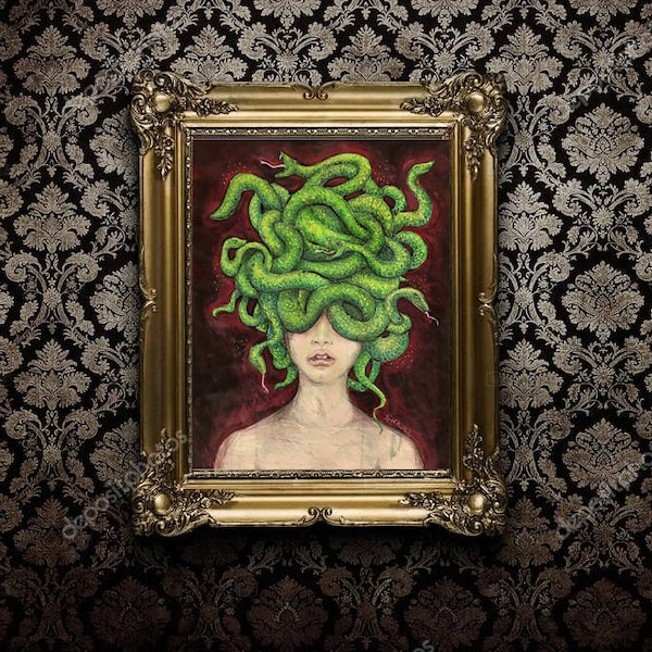 Medusa Green Snake lady - Fine Art Giclée Print