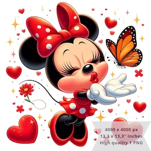 1 PNG Cute Minnie Hearts Kiss, Clipart Images, Digital design PNG file for sublimation, High Resolution, Instant Digital PNG Download