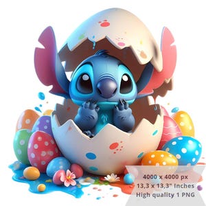1 PNG Cute Stitch Splash Ostern, Clipart Bilder, Digitales Design PNG Datei für Sublimation, Hohe Auflösung, Sofortiger digitaler PNG Download
