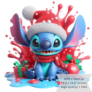 1 PNG かわいいステッチ クリスマス スプラッシュ画像、昇華用デジタル デザイン PNG ファイル、高解像度、インスタント デジタル PNG ダウンロード