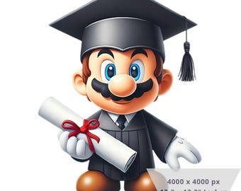 1 PNG Cute Super Mario Graduation, Clipart Images, Digital design PNG file for sublimation, High Resolution, Instant Digital PNG Download