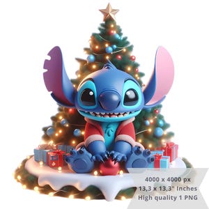 1 PNG かわいいステッチ クリスマス ツリー クリップアート画像、昇華用デジタル デザイン PNG ファイル、高解像度、インスタント デジタル PNG ダウンロード