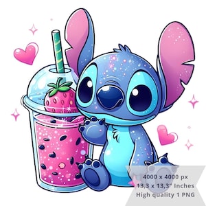 1 PNG かわいいステッチ スムージー フルーツ クリップアート画像、昇華用デジタル デザイン PNG ファイル、高解像度、インスタント デジタル PNG ダウンロード