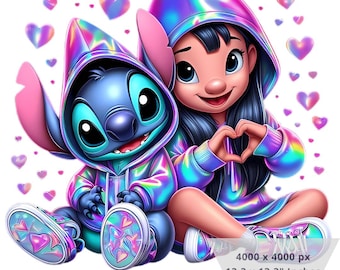 stitch and angel clipart, stitch and angel png, transparent design, instant download