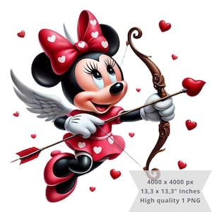 1 PNG Cute Minnie Cupid Valentine, Images Clipart, Fichier PNG de conception numérique pour sublimation, Haute Résolution, Téléchargement PNG numérique instantané