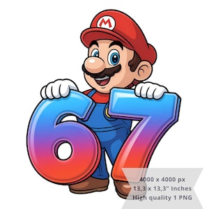 1 PNG Super Mario Six Seven, Clipart Images, 6 7 Digital design PNG file for sublimation, High Resolution, Instant Digital PNG Download