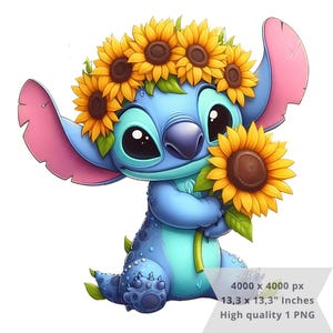 1 PNG かわいいステッチひまわり、クリップアート画像、昇華用デジタルデザイン PNG ファイル、高解像度、インスタントデジタル PNG ダウンロード