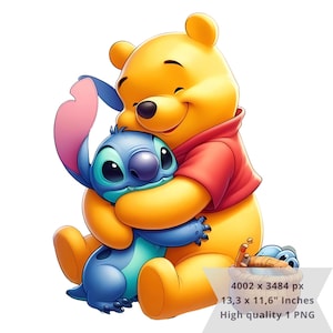 1 PNG Winnie the Pooh Hugg Stitch, Clipart Images, Digital design PNG file for sublimation, High Resolution, Instant Digital PNG Download