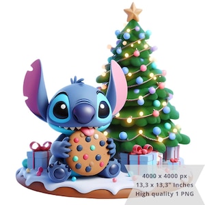 1 PNG Cute Stitch Kerstmis, clipartafbeeldingen, digitaal ontwerp PNG-bestand voor sublimatie, hoge resolutie, Instant Digital PNG Download