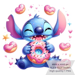 1 PNG Cute Stitch Donuts, Immagini Clipart, File PNG di progettazione digitale per sublimazione, Alta risoluzione, Download PNG digitale istantaneo
