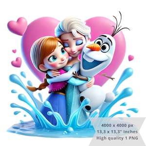 1 PNG 愛のアナと雪の女王、エルサ、オラフとアナのクリップアート画像、昇華用のデジタル デザイン PNG ファイル、高解像度、インスタント デジタル PNG