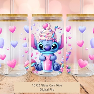 PNG söt Stitch glass Libbey glasburkplast, 16oz burkglasdesign, Libbey burkglassublimering, Stitch tumblerplast, 1 PNG digital fil bild 1