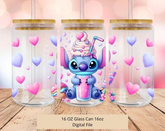 PNG Cute Stitch Icecream Libbey Glass Can Wrap, 16oz Can Glass Design, Libbey Can Glass Sublimation, Stitch Tumbler Wrap, 1 PNG Digital File
