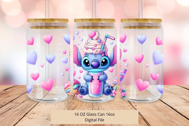 PNG söt Stitch glass Libbey glasburkplast, 16oz burkglasdesign, Libbey burkglassublimering, Stitch tumblerplast, 1 PNG digital fil bild 1