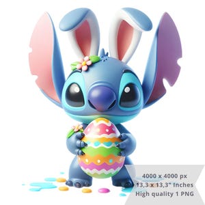 1 PNG かわいいスティッチ イースター、クリップアート画像、スティッチ デジタル デザイン PNG ファイル (昇華用)、高解像度、インスタント デジタル PNG ダウンロード