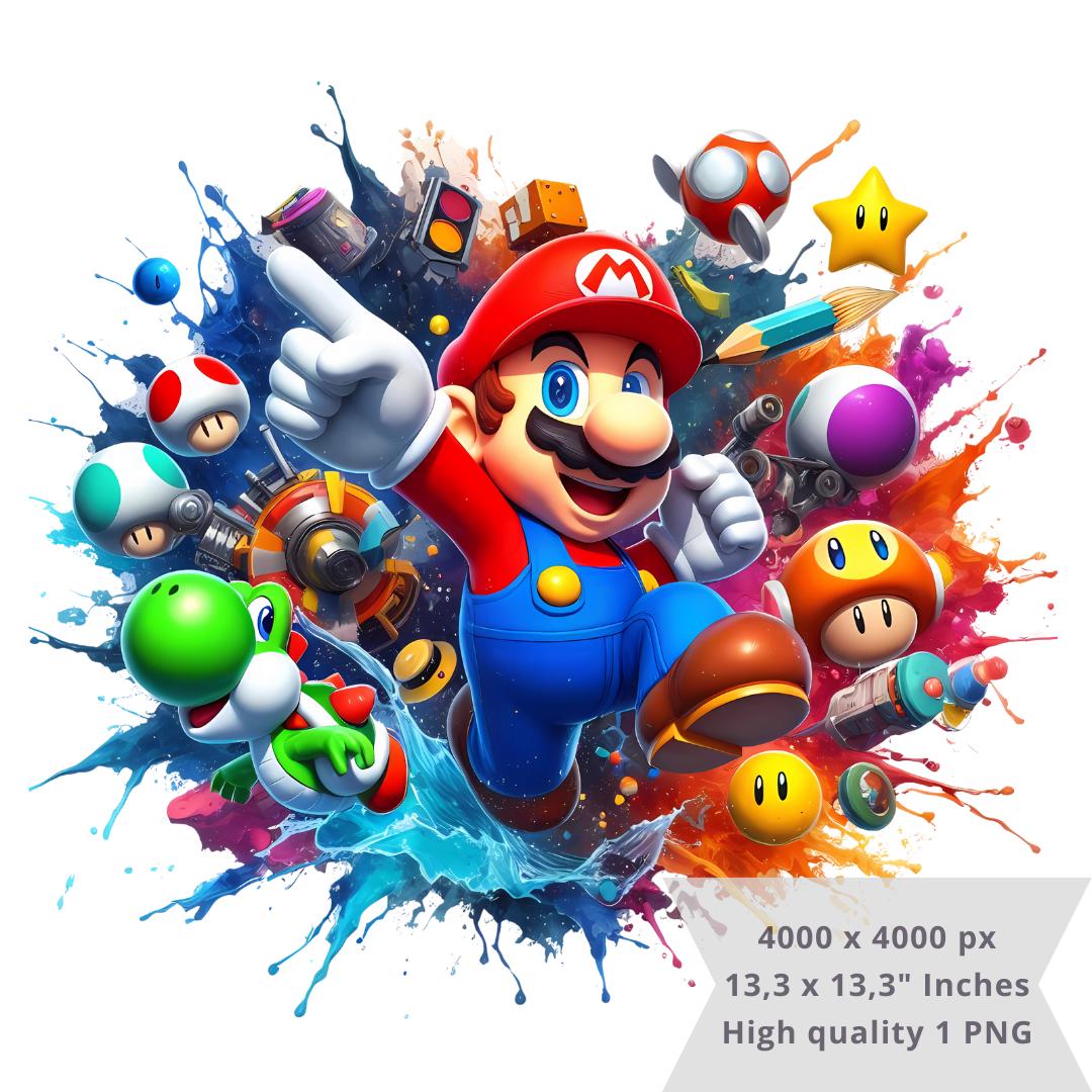 1 PNG Super Mario Splash Friends, Clipart Images, Digital design PNG file for sublimation, High Resolution, Instant Digital PNG Download