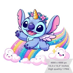 1 PNG かわいいステッチ ユニコーン レインボー、クリップアート画像、昇華用デジタル デザイン PNG ファイル、高解像度、インスタント デジタル PNG ダウンロード