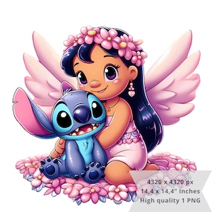 1 PNG Lilo and Stitch Angel Flowers, Clipart Images, Digital Design PNG ...