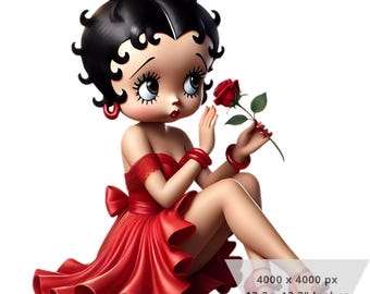 1 PNG Betty Boop Red Love Valentine, Clipart Images, Digital design PNG file for sublimation, High Resolution, Instant Digital PNG Download