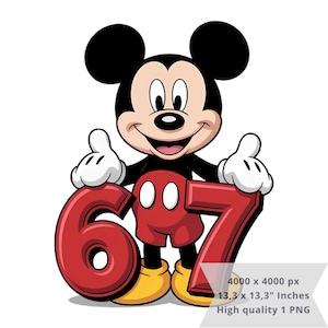 1 PNG söt Mickey Six Seven, Clipart-bilder, Mickey 67 digital design PNG-fil för sublimering, hög upplösning, omedelbar digital nedladdning