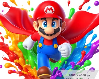 1 PNG Super Mario Splash, Clipart Images, Digital design PNG file for sublimation, High Resolution, Instant Digital PNG Download
