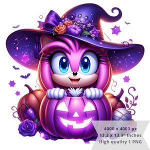 1 PNG Cute Amy Rose Halloween, Sonic Clipart Images, Digital design PNG file for sublimation, High Resolution, Instant Digital PNG Download