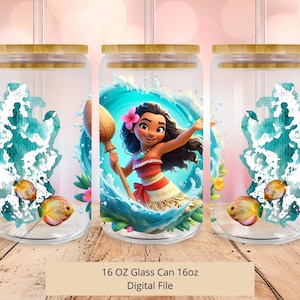 PNG Moana Splash Water Libbey Glass Can Wrap, Design per lattina da 16 once, Stampa a sublimazione del vetro della lattina Libbey, Tumbler Wrap di Moana, 1 file digitale PNG