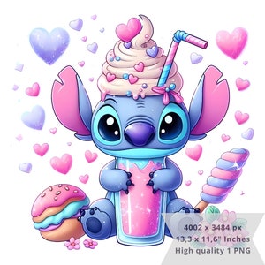 1 PNG Cute Stitch Ice Cream, Clipart Images, Digital design PNG file for sublimation, High Resolution, Instant Digital PNG Download