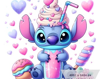 1 PNG Cute Stitch Ice Cream, Clipart Images, Digital design PNG file for sublimation, High Resolution, Instant Digital PNG Download